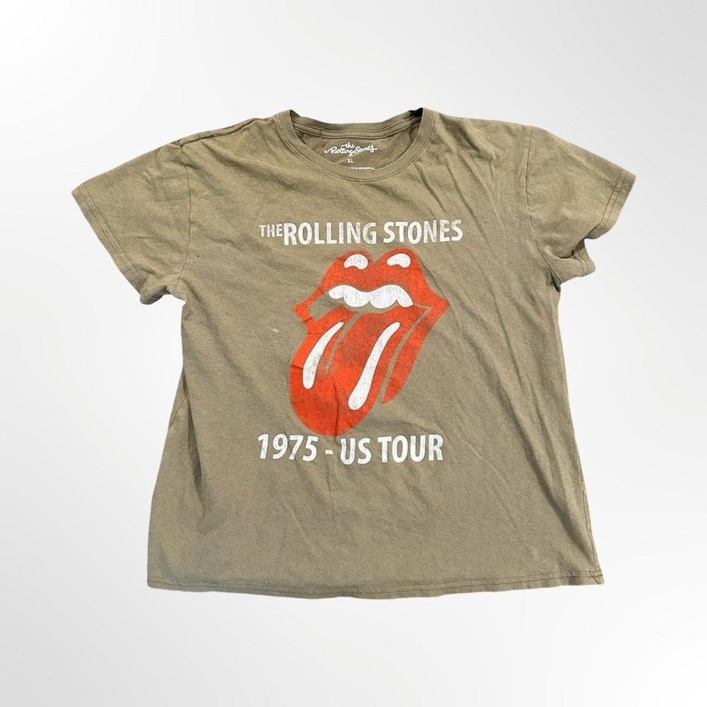 The Rolling Stones "1975 - US Tour" Graphic T Shirt Khaki Tee Adult XL